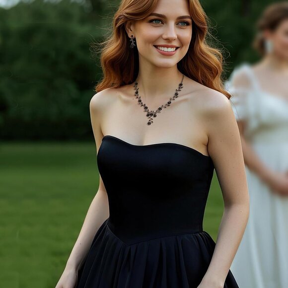 Elegant Bridal Jewelry Set: Crystal Dangle Earrings & Pendant Necklace - Black - Picture 2 of 7